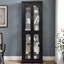 Vitrine en bois avec cadre en bois avec éclairage ambiant intégré, disposition à six niveaux, tablettes réglables pour le vin et les espaces de vie, tablettes avec éclairage noir, idéal pour la présentation,