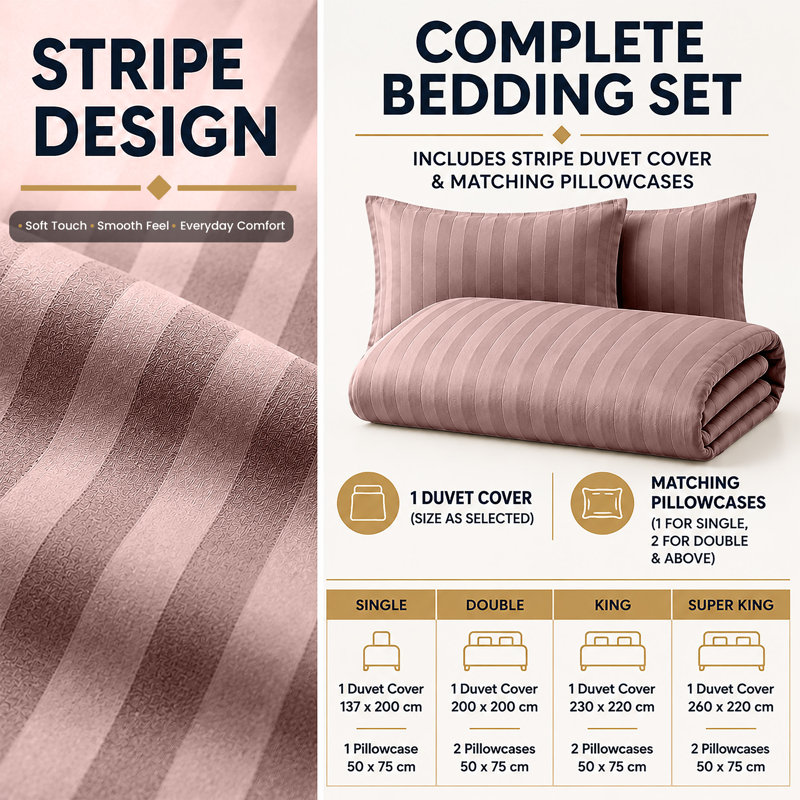 Haffa Microfiber Striped Duvet Cover Set with Pillowcases Included, King Duvet Cover + 2 Standard Pillowcases, Peach