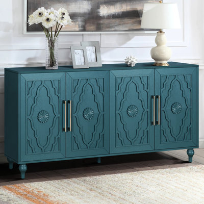 Armoire de rangement en bois avec portes à fleurs pour le vestibule - poignée moderne en métal bleu marine attrayante