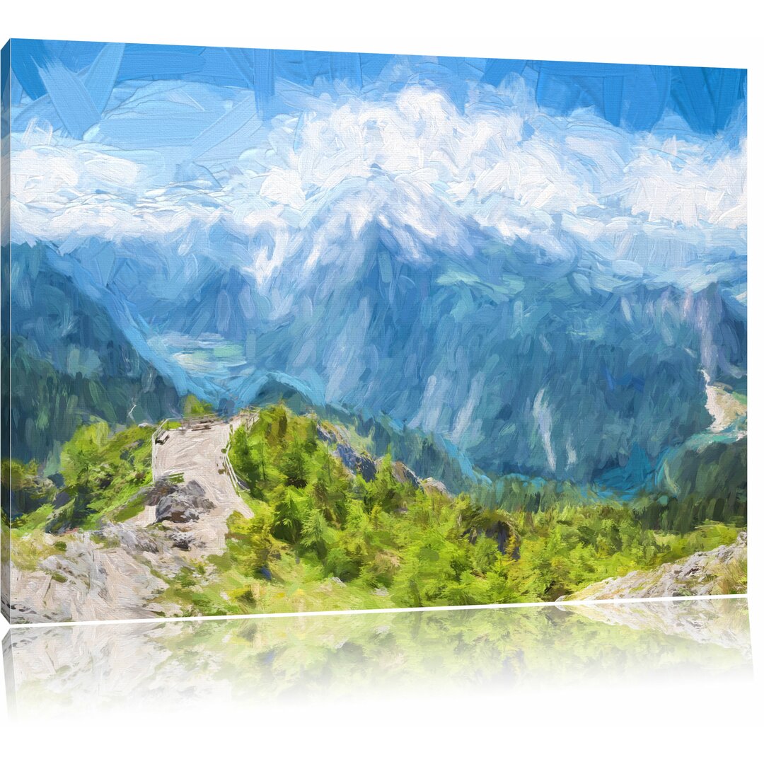 Leinwandbild "Blick vom Berg über dem Königssee in Bayern", Grafikdruck