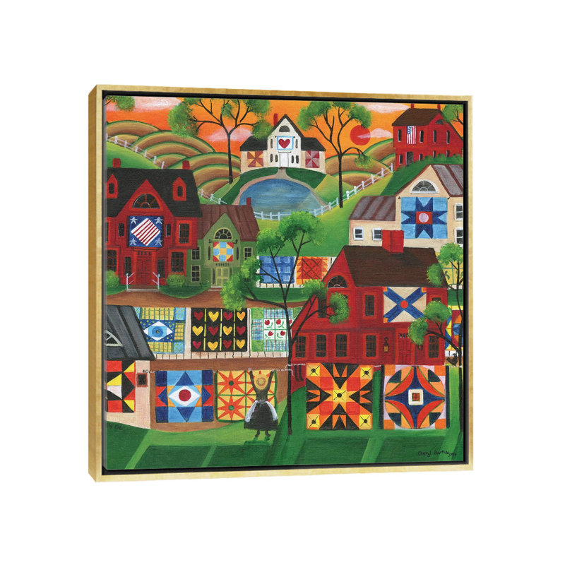 " Mama's Colorful Quilts " by Cheryl Bartley, No Mat, 37" H x 37" W x 1.5" D, Gold Framed Canvas