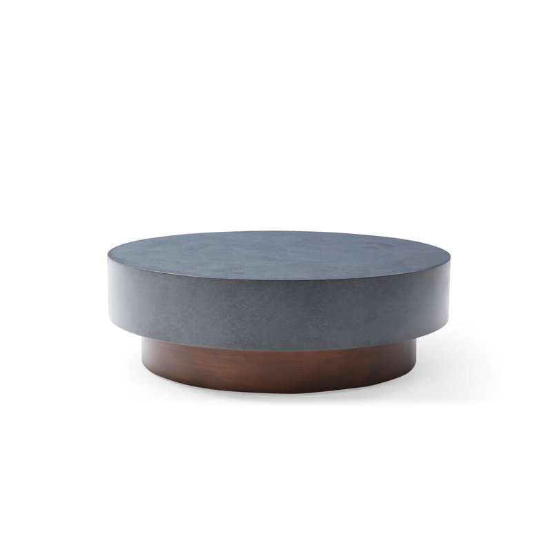 Gray and Antique Copper Round Metal Coffee Table