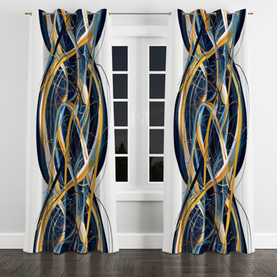 Helix Expression Abstract Yellow And Blue - Modern Blackout Grommet Curtain - 1 panel