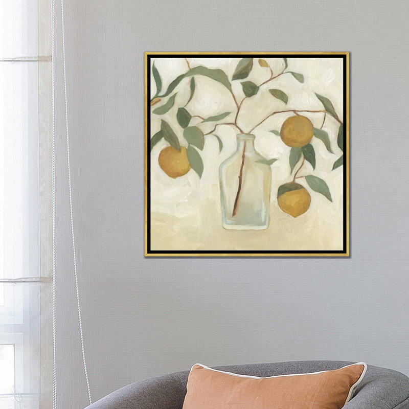 «Greenery Still Life I» par Emma Scarvey - impression d'art graphique, H 26 po x l 26 po x P 1,5 po, Toile encadrée d'or