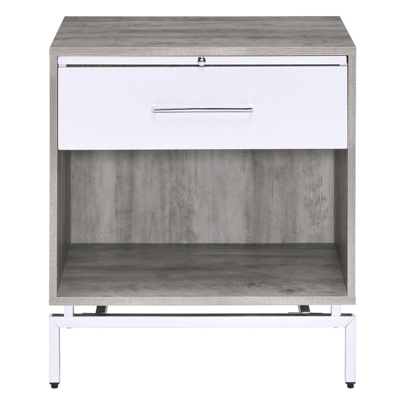 Table en chêne gris vieilli et blanc patiné avec tiroir ouvert pratique et décoration pour la décoration intérieure