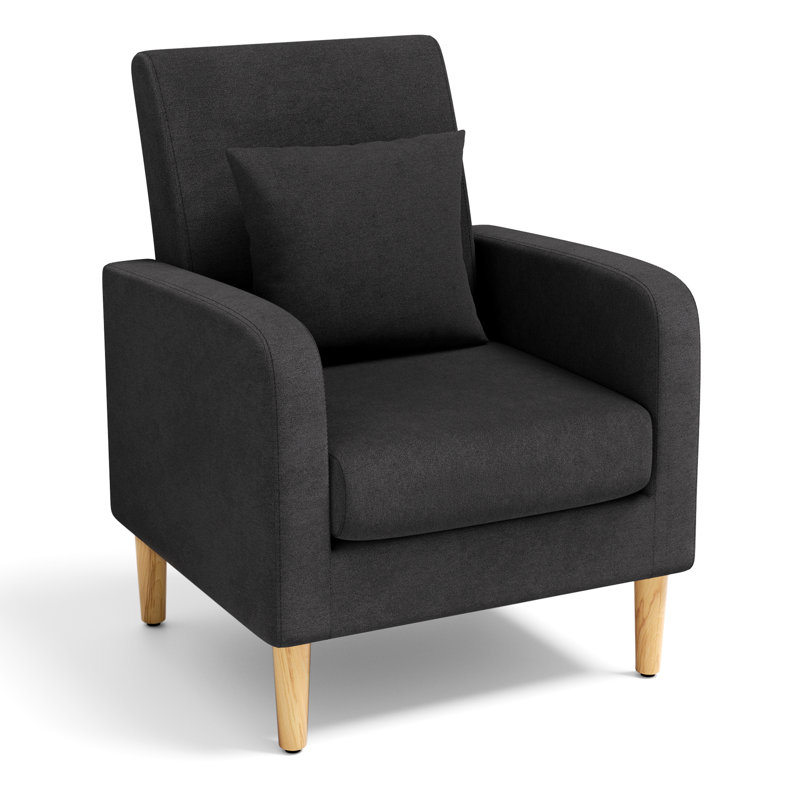 Fauteuil d'appoint rembourré avec coussin d'oreiller, fauteuil d'appoint simple avec pieds en bois, Noir