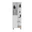 Armoire de salle de bain H 63 po en lin avec sept tablettes ouvertes, un tiroir et quatre pieds Mott, blanc