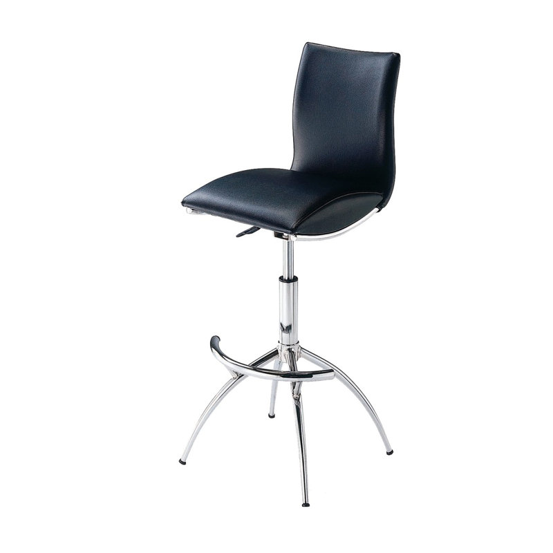 Tabouret de bar moderne à texture réglable en similicuir / chrome, Noir