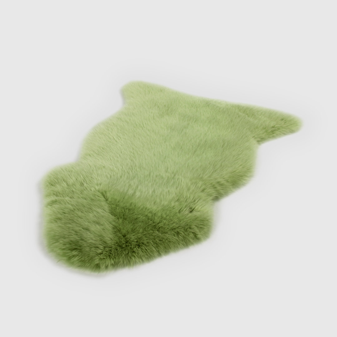 Sheepskin Area Rug In Leaf Green, Novelty 2''x3'' Mercer41
