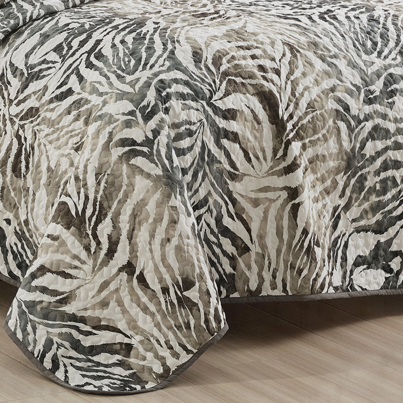 Ensemble de couvre-lit réversible en microfibre 3 pièces avec motif zébré et uni ， Grand, Imprimé animal brun