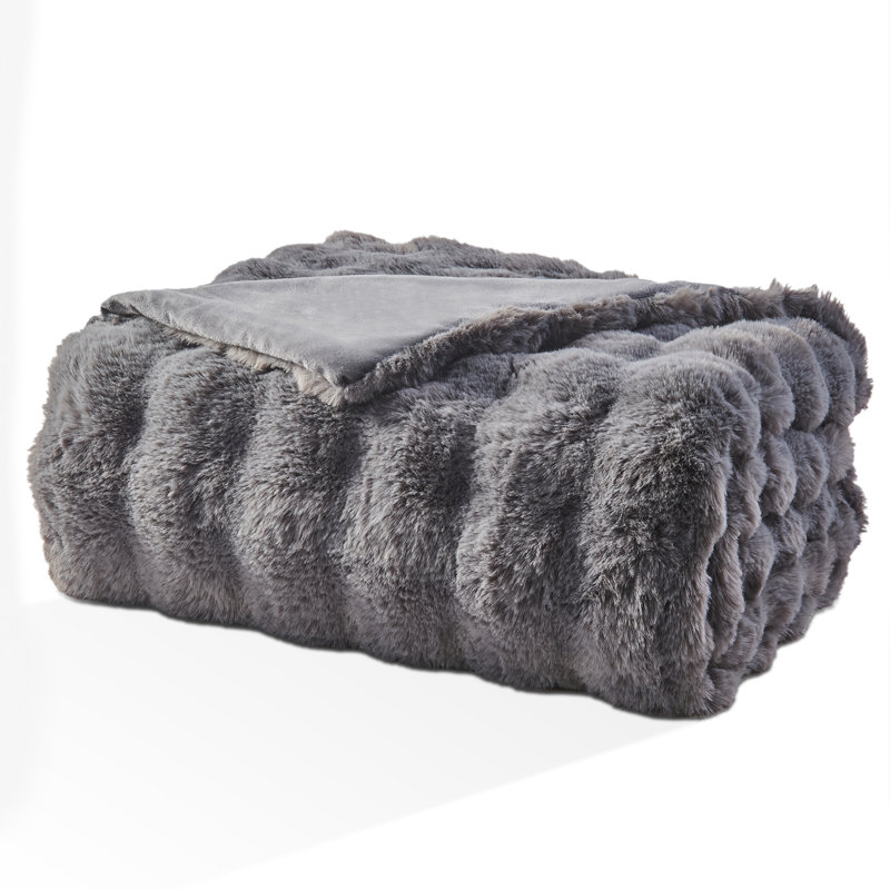 Couverture EMME en fausse fourrure, Grand lit, Gris foncé