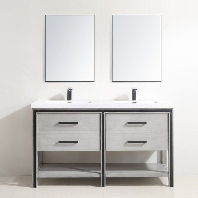 60 " Double Bathroom Vanity Base, Stone Gray