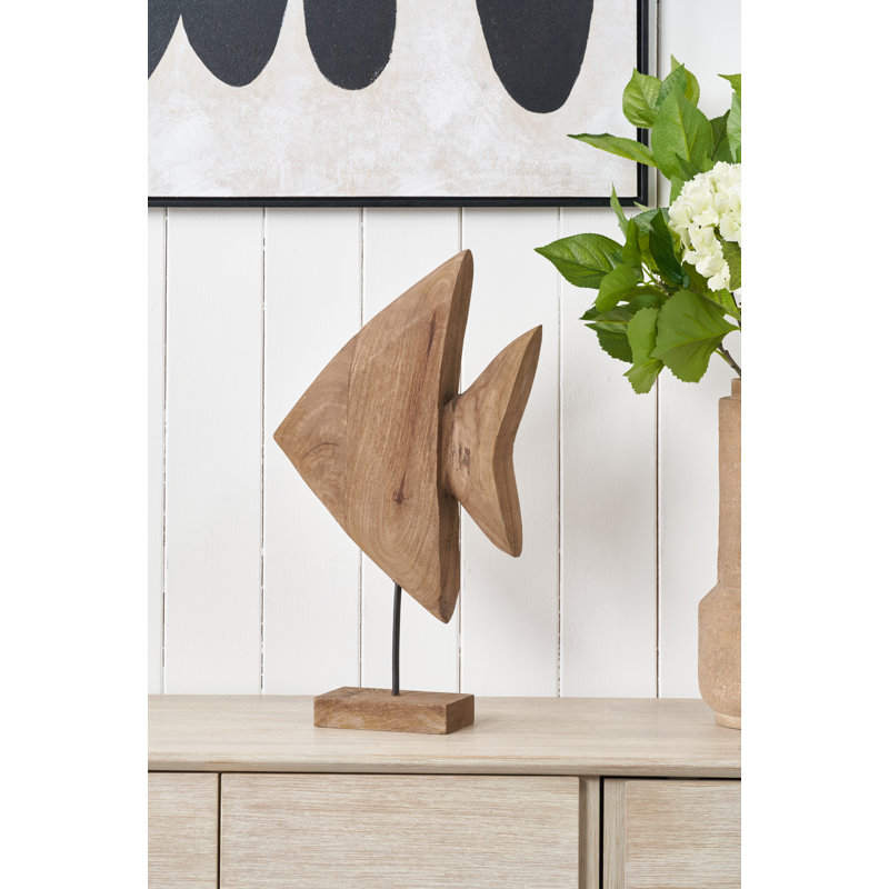 Handcarved Mango Wood Altum Angelfish Ornament, Natural