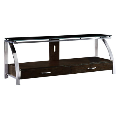 2-tone Tv Stand: Glass Top With And Metal Touch Wood Combination