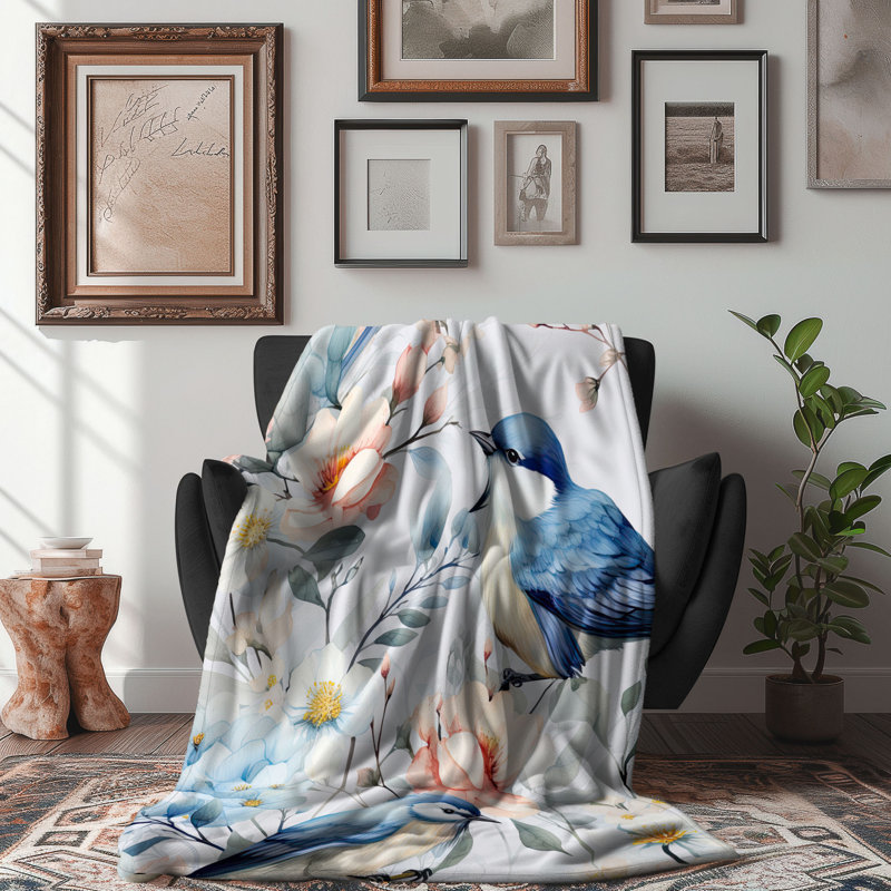 Blossom Bird Bliss - 1 Piece Premium Sherpa Blanke Throw Blanket, 50'' x 60''