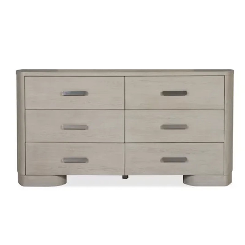 Commode large Celly, 6 tiroirs, bords ronds, bois de chêne blanc