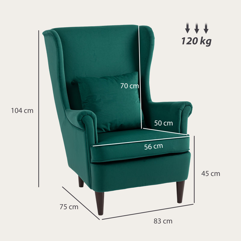 Upholstered Wingback Chair, Dark Green