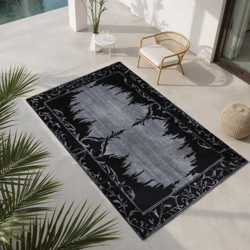Black Rosewood Indoor And Outdoor Area Rug, Rectangle 5' x 7'