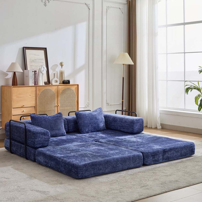 Canapé-lit Chenille, Bleu très foncé