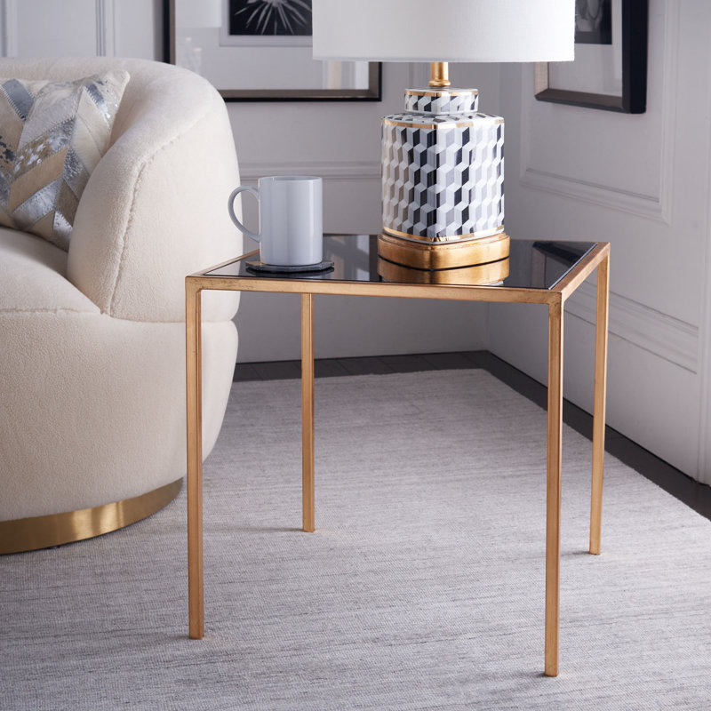 Oxendine End Table, Gold/Black Glass