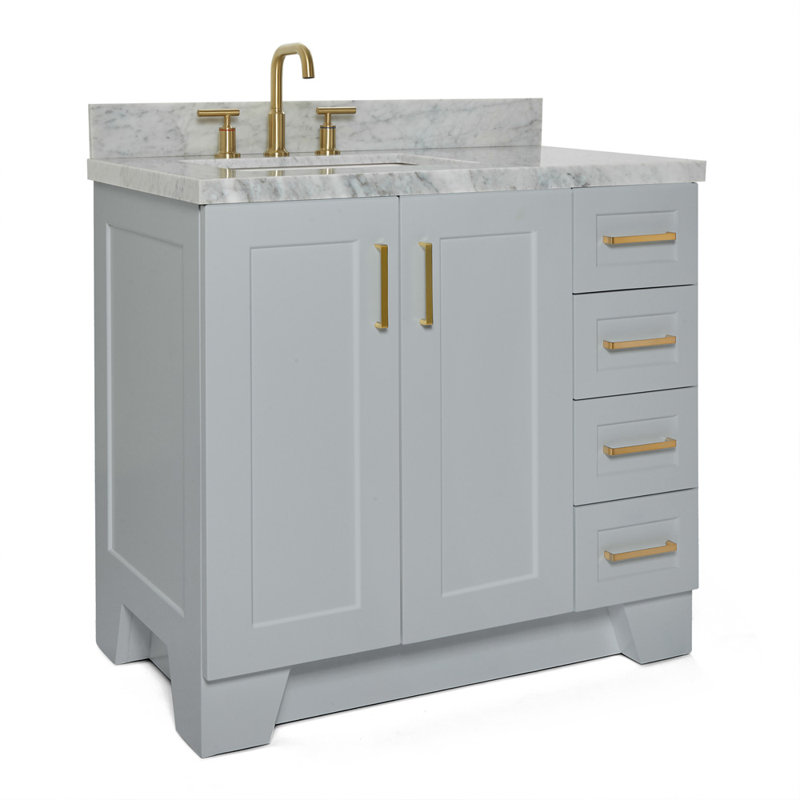 ARIEL TAYLOR 37 IN LEFT OFFSET RECTANGLE SINK VANITY, Gray, Rectangle, Left 