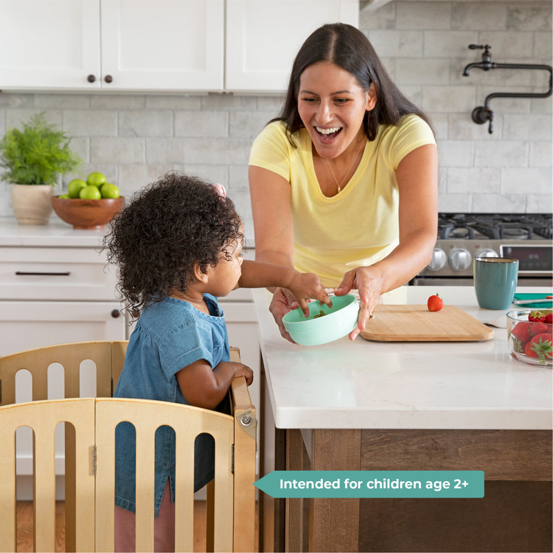 Natural Wood Foldable Toddler Kitchen Helper Step Stool