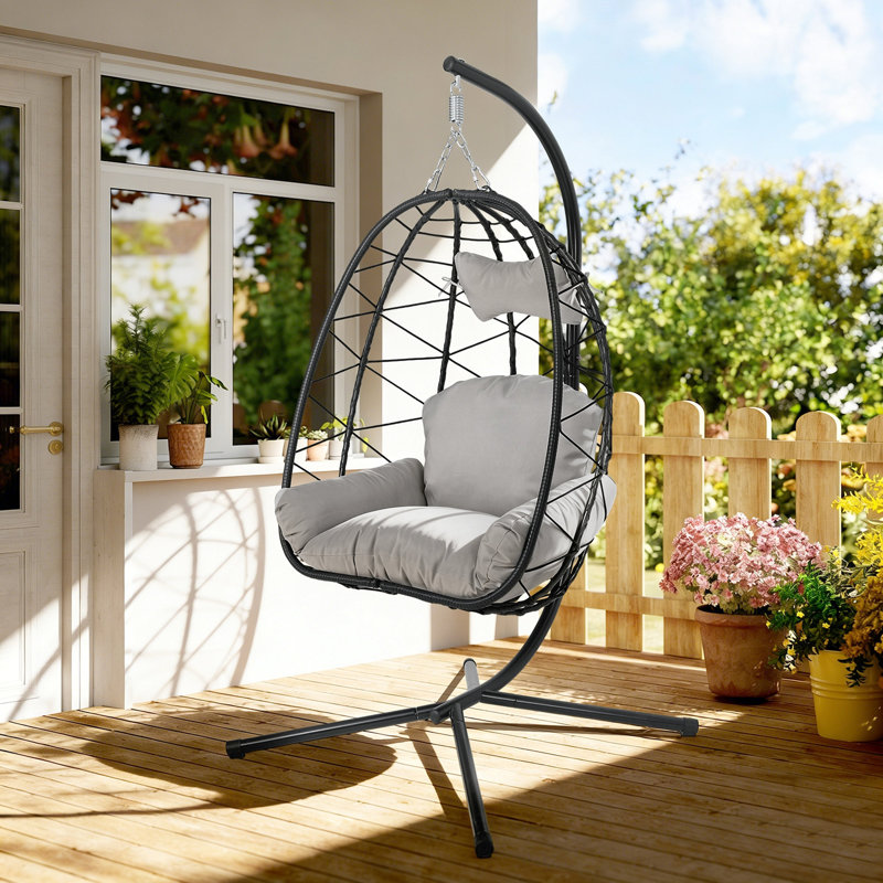 Fauteuil suspendu suspendu en osier avec support et coussin lavable pour patio