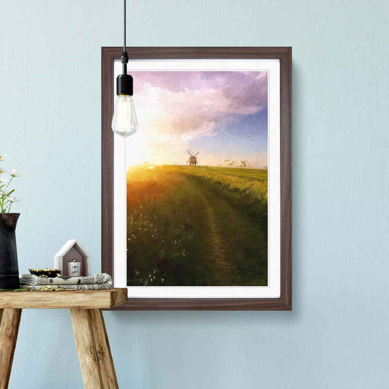 Windmill upon a Hill in Warwickshire in Abstract - Picture Frame Graphic Art Print, 91cm H x 60cm W x 2cm D, Walnut
