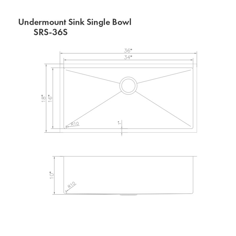 DuraSnow® ZLINE 36" Meribel Undermount Single Bowl Fingerprint Resistant Stainless Steel Kitchen Sink with Bottom Grid
