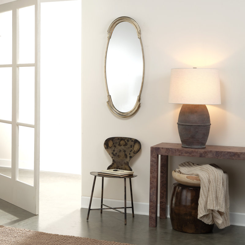 Antique Silver Oval Metal Wall Mirror