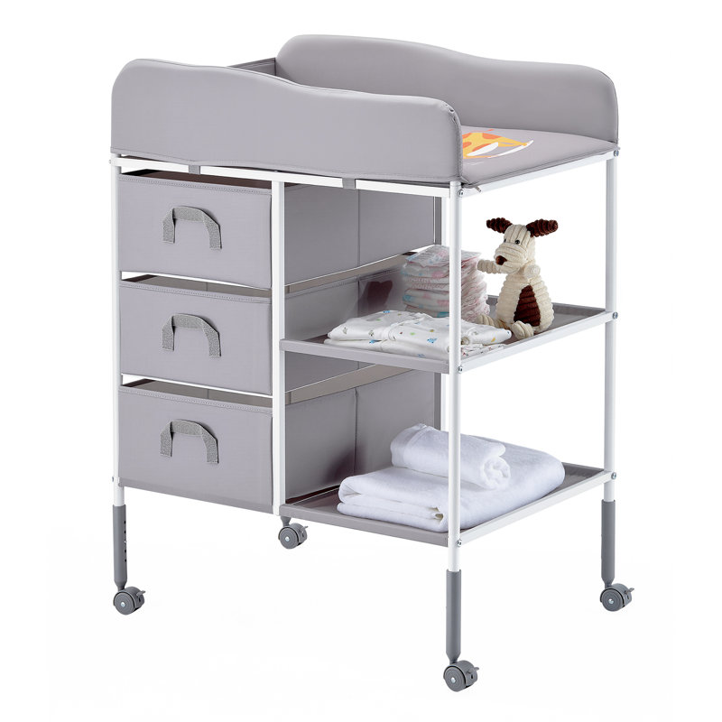 Table à langer portative pour bébé avec 3 tiroirs et roulettes