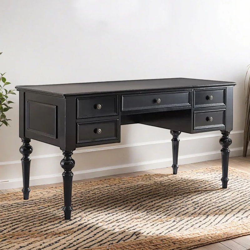 Bureau en bois massif de style américain, H 30,7 po x l 55,11 po x P 23,61 po, Noir
