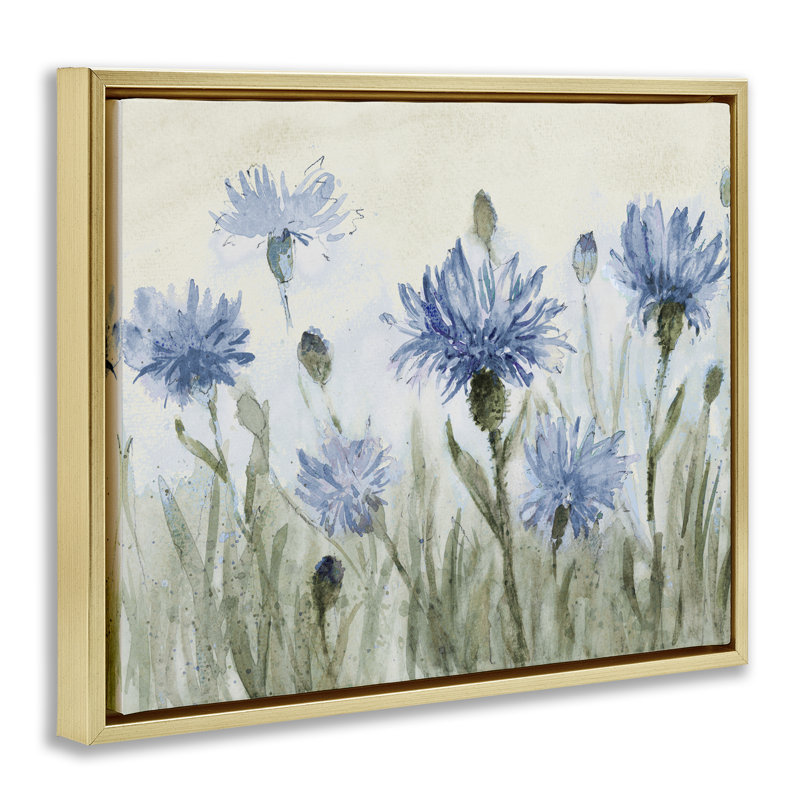 Cadre flottant bleu Blueflowers Meadow, design par Lanie Loreth, Cadre flottant métallique doré, H 25 po x l 31 po