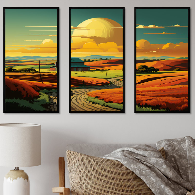 Minimaliste Indiana Farm Countryside II - granges, art mural, Cadre flottant noir, H 40 po x l 61 po x P 1 po