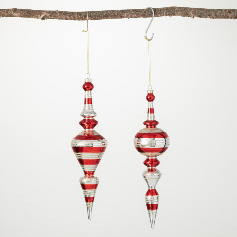 2 Piece Merry Finial Ornament Set