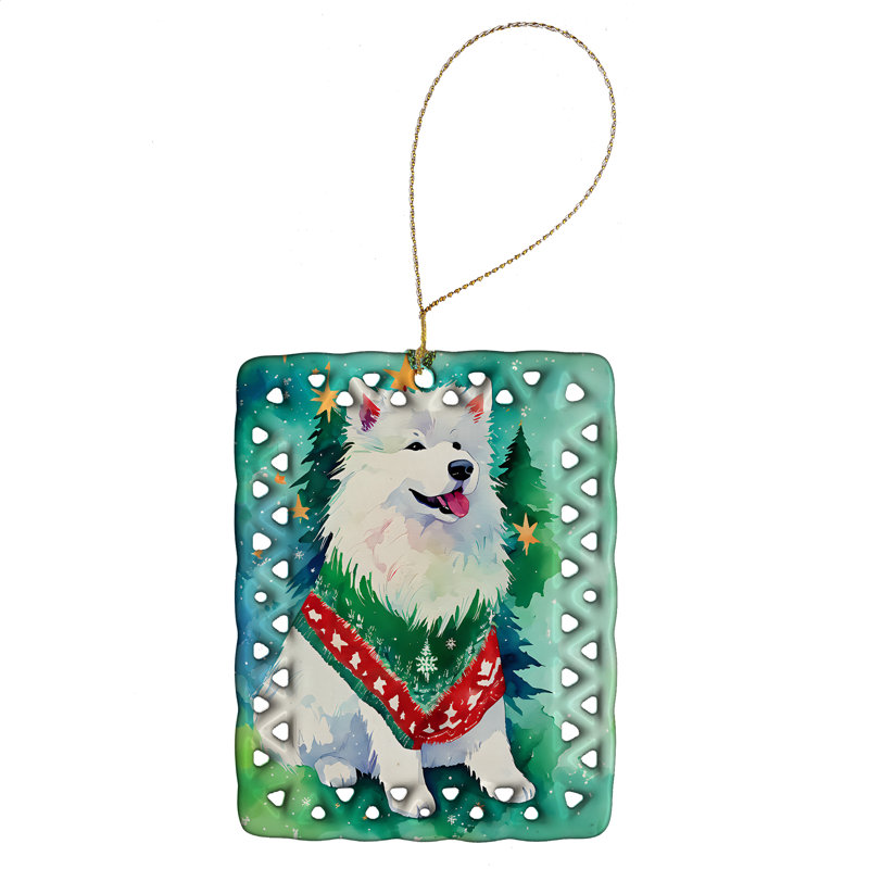 Ornement en porcelaine de Noël Samoyède, Samoyède 3621