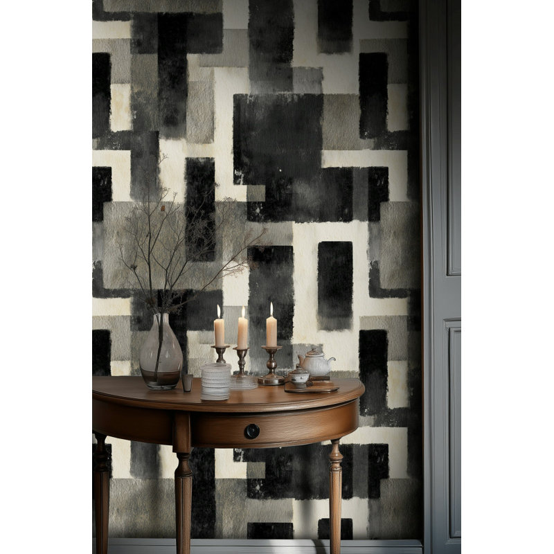 Papier peint adhésif mural abstrait géométrique monochrome