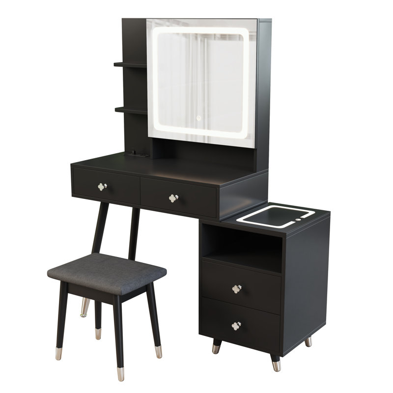 Lavada Vanity Table Stool Set, Black
