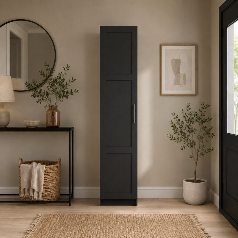 Armoire à linge étroite étroite l 15,76 po x H 70,88 po Helsie , Noir, noir, noir, noir