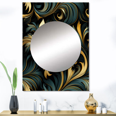 Bernfel Gold and Blue Luxury Damask Symphony - miroir décoratif damassé, miroir mural bohème, impression d'art en métal