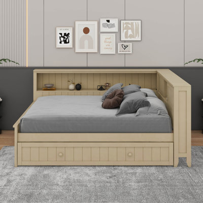 Full Wood Daybed With Shelves And Trundle