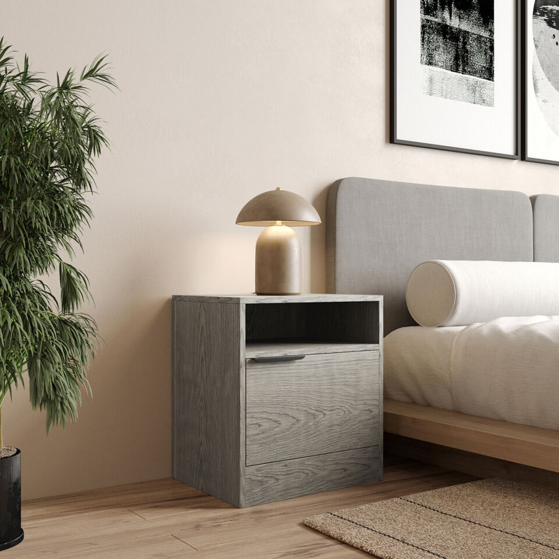 Swarn 114.3cm W Solid Wood Bedside Table, Cedar Grey