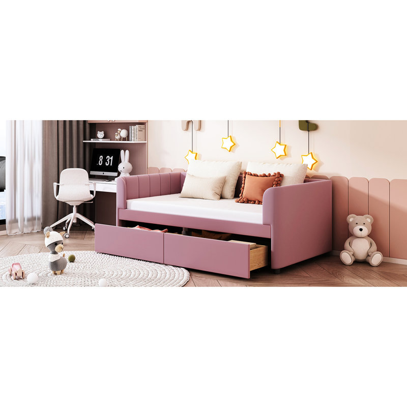 Twin Daybed In Pink With 2 Practical Drawers And Ergonomic Back For Classy Bedroom Sophistication - Size Fascinating Fascination