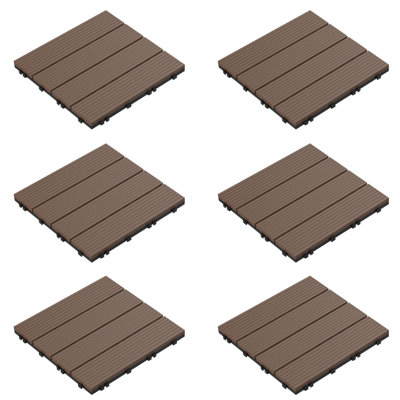 Interlocking Deck Tiles - 6-Pack Wood Plastic Composite Patio Tiles - Outdoor Flooring for Balcony, Porch, and Garage by Pure Garden