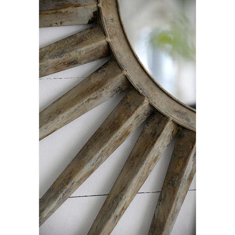 Gold Metal Sunburst Wall Mirror for Mid-Century Modern Living Room Decor, 46" H x 46" W