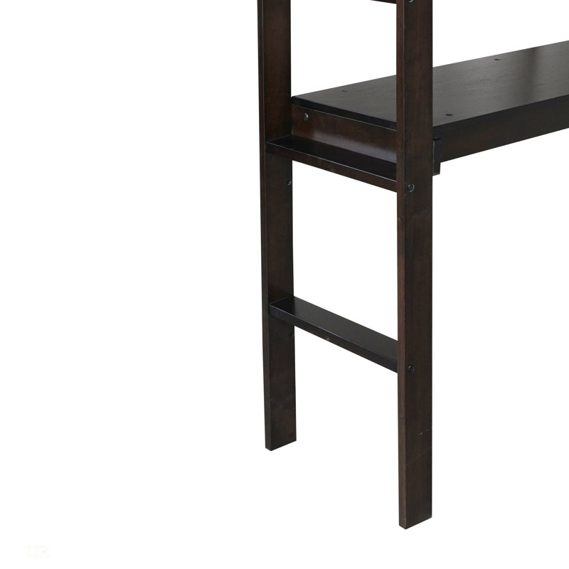 Lit mezzanine simple avec bureau intégré et échelle, garde-corps de sécurité, fabrication en bois d'hévéa, finition espresso