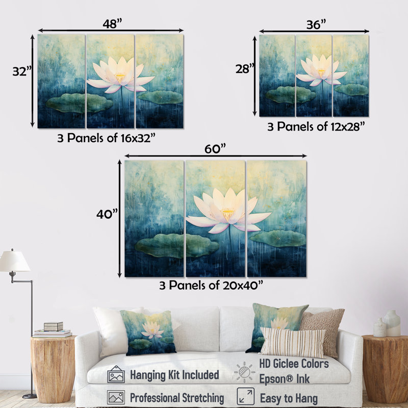 Addix - lot d'art mural lotus, Wrapped Canvas, H 28 po x l 36 po, Does Not Apply