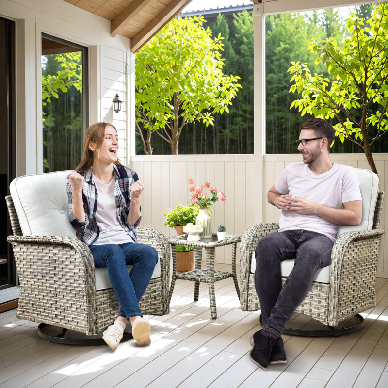Ensemble de conversation d'extérieur en osier 7 places avec table de foyer extensible 7 saisons, Gris