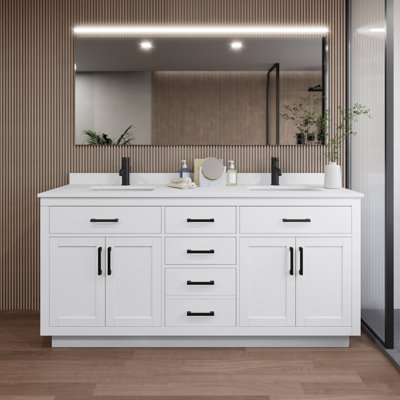 Meuble-lavabo double autoportant de 72 po avec plateau en marbre Beckett TK
