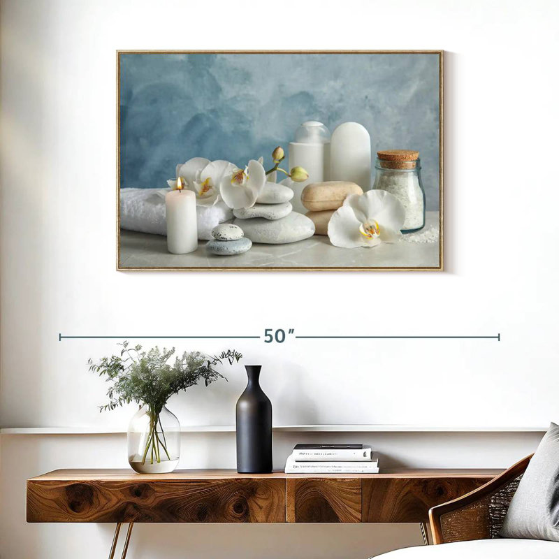 White Spa Essentials, Floating Frame Natural Wood, 37" X 25"
